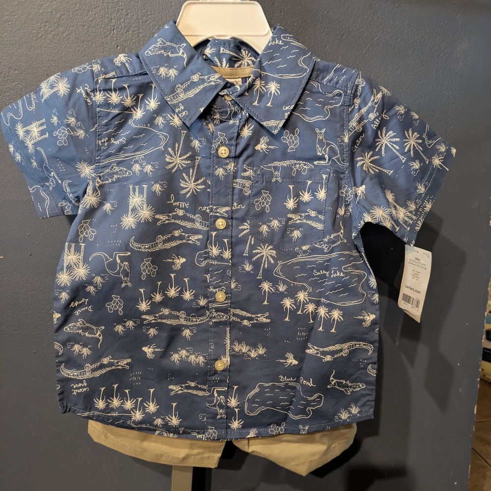 Carter's Blue and White Tropical Kids Shirt Set
